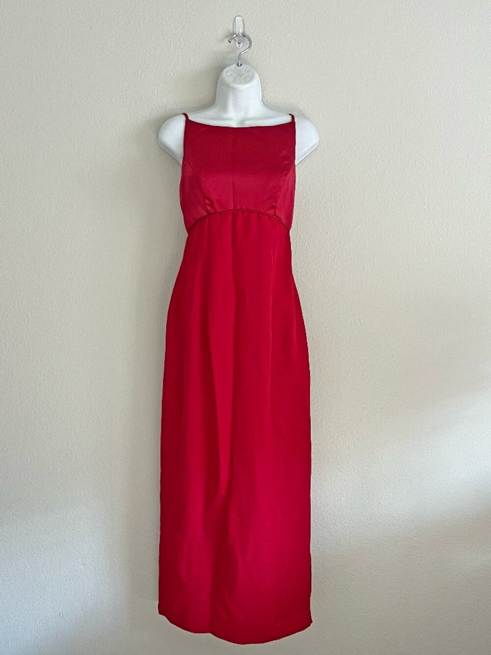 Vintage High Neck Empire Waist Bow Red 90s Formal Gown Dress Jim Hjelm Size S